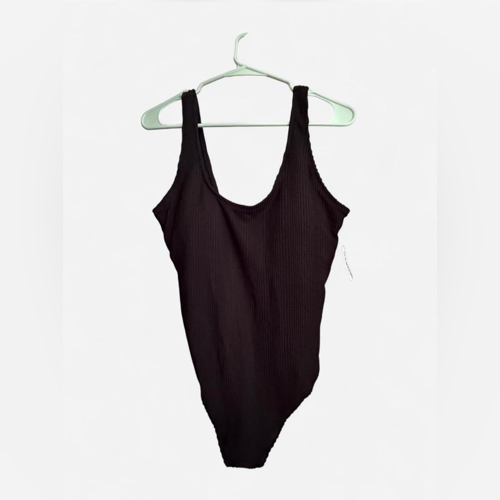 Old Navy Black One Piece Swimsuit Scoop Neck High Leg